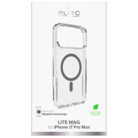 Puro Lite Mag TPU+PC Case Compatible with MagSafe for iPhone 17 Pro Max - Transparent with Gray Ring