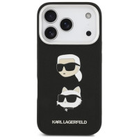 Karl Lagerfeld FW Grained Karl & Choupette Heads Pins & Logo iPhone 17 Pro Case - Black