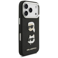 Karl Lagerfeld FW Grained Karl & Choupette Heads Pins & Logo iPhone 17 Pro Case - Black