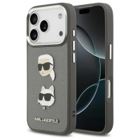 Karl Lagerfeld FW Grained Karl & Choupette Heads Pins & Logo iPhone 17 Pro Case - Gray