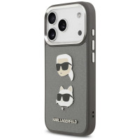 Karl Lagerfeld FW Grained Karl & Choupette Heads Pins & Logo iPhone 17 Pro Case - Gray