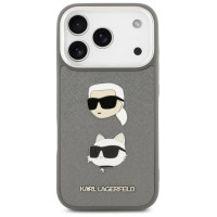 Karl Lagerfeld FW Grained Karl & Choupette Heads Pins & Logo iPhone 17 Pro Case - Gray