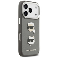 Karl Lagerfeld FW Grained Karl & Choupette Heads Pins & Logo iPhone 17 Pro Case - Gray