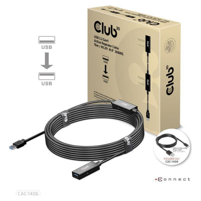 Club3D CABLE USB3.2 REPEATER 15M/M/F CAC-1406 CLUB3D