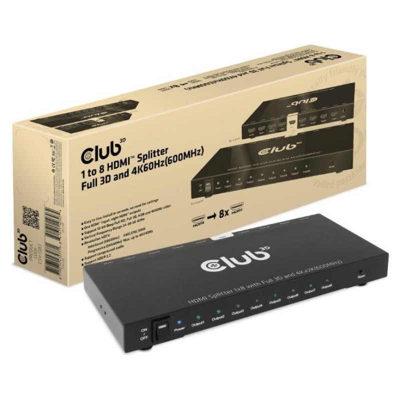 Club3D I/O VIDEO SPLITTER HDMI 8PORT/3D 4K 60HZ CSV-1383 CLUB3D