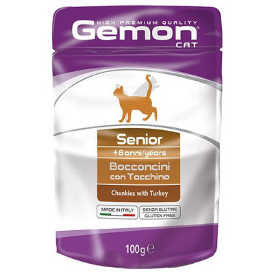 Gemon Wet Cat pouch Senior with turkey 100 g - konservi kaķiem