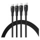 Baseus Flash Series 3 3in1 cable 100W USB-C - USB-C+USB-C+ Lightning 1.5m + 3 x 0.25 m - black