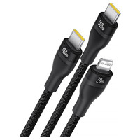 Baseus Flash Series 3 3in1 cable 100W USB-C - USB-C+USB-C+ Lightning 1.5m + 3 x 0.25 m - black