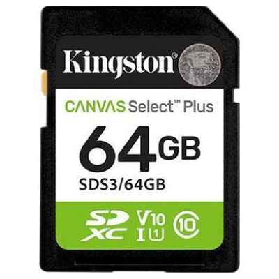 Kingston 64GB SDXC Canvas Select Plus Gen3 100MB/s C10 UHS-I U1 V10