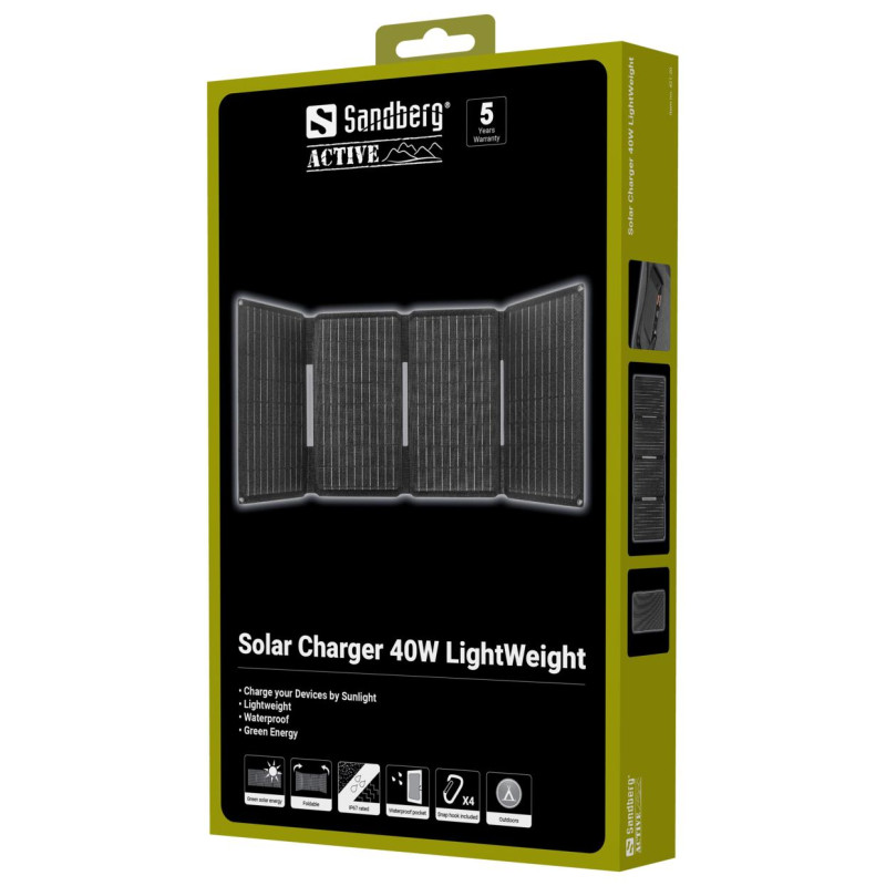 Sandberg 421-20 Solar Charger 40W LightWeight, USB-A, USB-C PD + DC outputs
