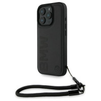 BMW Signature Leather Wordmark Cord Case for iPhone 16 Pro - Black
