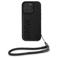 BMW Signature Leather Wordmark Cord Case for iPhone 16 Pro - Black