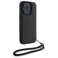 BMW Signature Leather Wordmark Cord Case for iPhone 16 Pro - Black