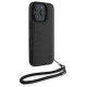 BMW Signature Leather Wordmark Cord Case for iPhone 16 Pro - Black