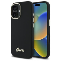 Guess Silicone Script Metal Logo & Frame Case for iPhone 16 Plus - Black