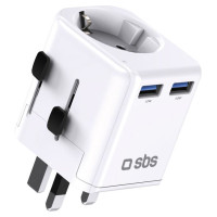 SBS universal travel adapter - EU 2xUSB-A - white