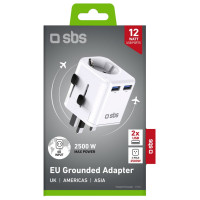 SBS universal travel adapter - EU 2xUSB-A - white