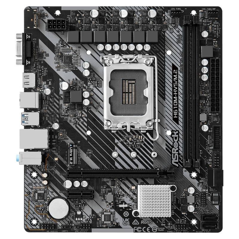 Asrock Mainboard|ASROCK|Intel H610|LGA1700|Micro-ATX|Memory DDR4|Memory slots 2|1xPCI-Express 3.0 1x|1xPCI-Express 4.0 16x|1xM.2|1x15pin D-sub|1xHDMI|1xAudio-In|1xAudio-Out|1xMicrophone|4xUSB 2.0|2xUSB 3.2|1xPS/2|1xRJ45|H610M-HVS/M.2R2.0