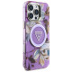 Guess Glitter Flowers Triangle Buttons MagSafe Case for iPhone 16 Pro Purple