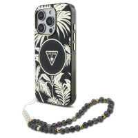 Guess Palm Trees Triangle Pearl Strap MagSafe case for iPhone 16 Pro black