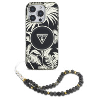 Guess Palm Trees Triangle Pearl Strap MagSafe case for iPhone 16 Pro black