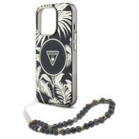 Guess Palm Trees Triangle Pearl Strap MagSafe case for iPhone 16 Pro black