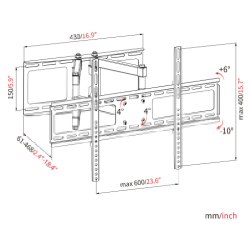 Savio TV stiprinājums Savio 37" &ndash; 86", 60 kg Full-motion TV wall mount