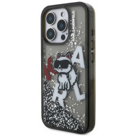 Karl Lagerfeld Liquid Glitter Choupette Logo Case for iPhone 16 Pro - Black