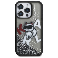 Karl Lagerfeld Liquid Glitter Choupette Logo Case for iPhone 16 Pro - Black