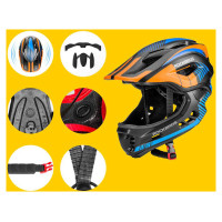 Rockbros TT-32SOBL-S children's bicycle helmet with removable chinbar, size S - black and orange