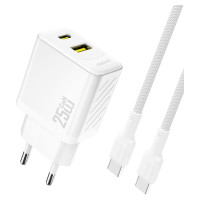 Dudao A26TCEU PD QC 25W GaN USB-A USB-C Wall Charger with USB-C Cable - White