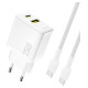 Dudao A26TCEU PD QC 25W GaN USB-A USB-C Wall Charger with USB-C Cable - White