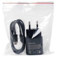 Samsung 25W EP-TA800EBE USB-C Wall Charger with Samsung EP-DA705BBE USB-C / USB-C Cable Replacement Pack - Black