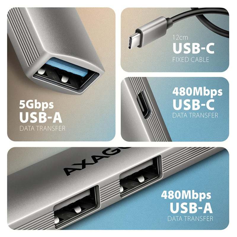 Axagon HUE-STC ALU STRIP USB-C 4 port hub