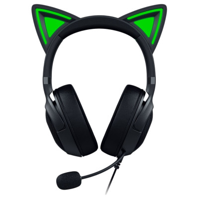Razer Kraken Kitty V2 - Black, Gaming headset, Kitty Ears, Stream Reactive Lighting, HyperClear Cardioid Mic, 40 mm TriForce Drivers, Built into the earcups microphone, Razer Chroma RGB (Ear and Earcups), Surround sound: Only available on Windows 10 64-bi
