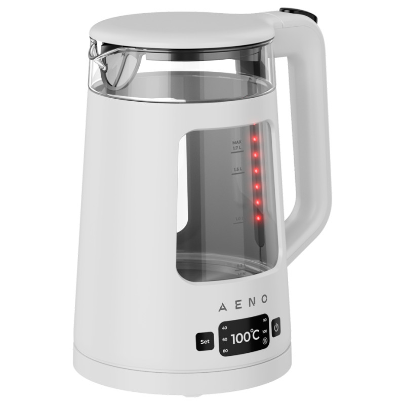 Aeno Electric Kettle EK6: 1850-2200W, 2L, Strix, Square-shaped body, Transparent lid, High Resistant Glass, LED-Illumination, Auto Power Off, Dry tank Protection