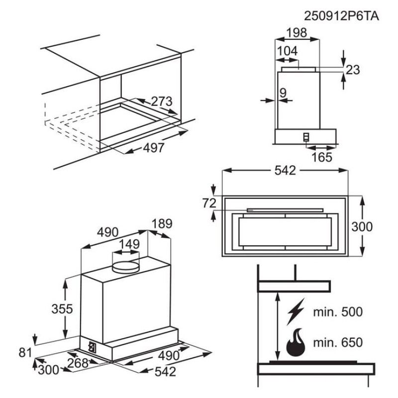 Electrolux tvaika nosūcējs (iebūv.), melns, 54 cm - LFG825K