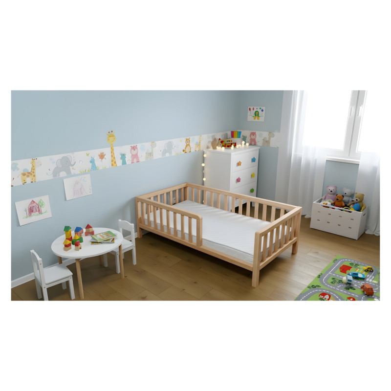Emis Bērnu gulta "Scandi Kids" 90x180 / Dabīgs koks (vaskota) / Jā