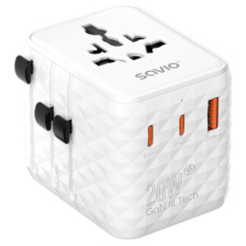 Savio Strāvas adapteris SAVIO Travel adapter Universal 20W USB-A USB-C