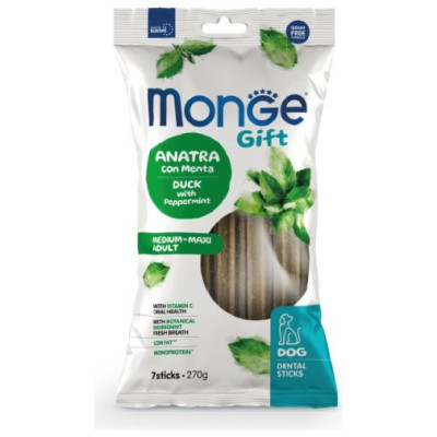 Monge GIFT Dog DENTAL STICK Medium & Maxi Duck with peppermint / 270 g - kārums suņiem