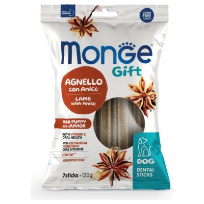 Monge GIFT Dog DENTAL STICK Puppy & Junior Mini Lamb with anise / 120 g - kārums suņiem