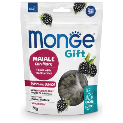 Monge GIFT Dog SUPER M Puppy & Junior Pork with blackberries / 150 g - kārums suņiem