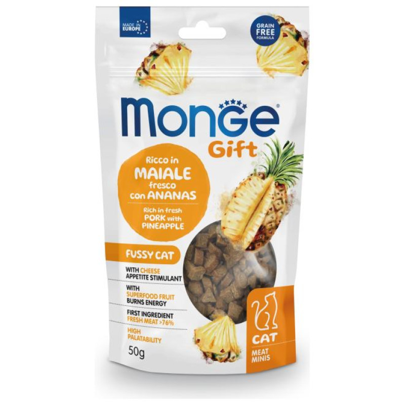 Monge GIFT Cat MEAT MINIS Fussy cat Pork with pineapple / 50 g - kārums kaķiem
