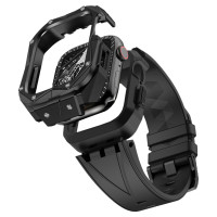 Kingxbar [RETURNED ITEM] Kingxbar CYF140 2in1 armored case for Apple Watch 9, 8, 7 (45 mm) made of stainless steel with a strap, black
