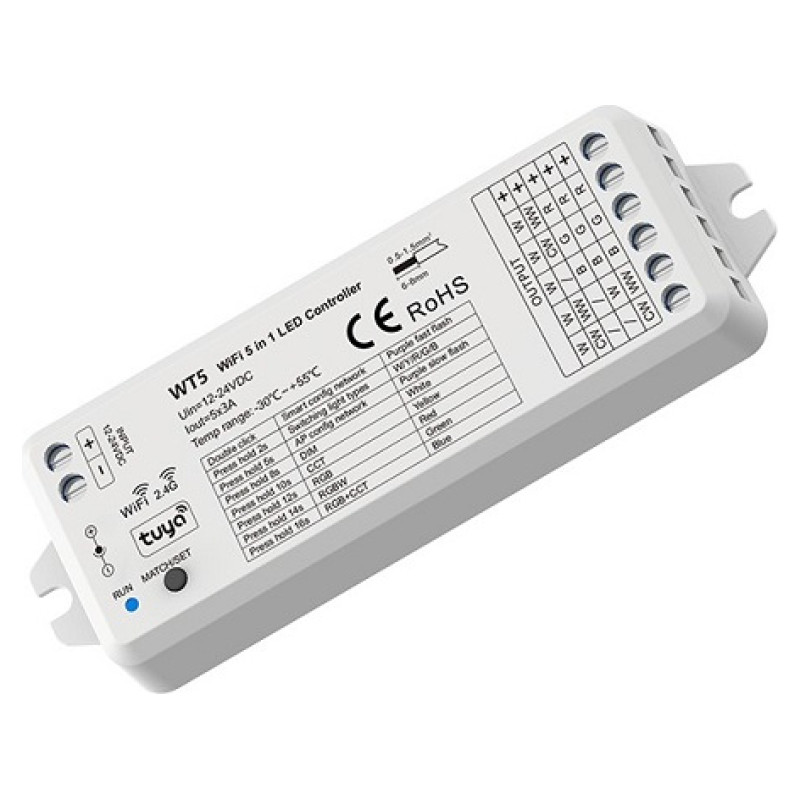 Tuya WT5 LED Controller 5in1, CCT, RGB/RGBW/RGB+CCT