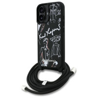 Karl Lagerfeld Crossbody Grained Pattern & Logo Case for iPhone 16 - Black