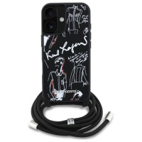 Karl Lagerfeld Crossbody Grained Pattern & Logo Case for iPhone 16 - Black