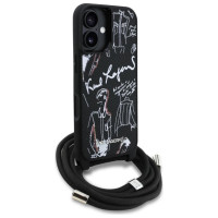 Karl Lagerfeld Crossbody Grained Pattern & Logo Case for iPhone 16 - Black