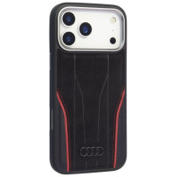 Audi R8 Genuine Leather MagSafe Case for iPhone 17 Pro Max - Black and Red