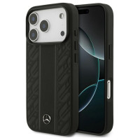 Mercedes Leather Laurel Leaves Stripes MagSafe Case for iPhone 17 Pro - Black